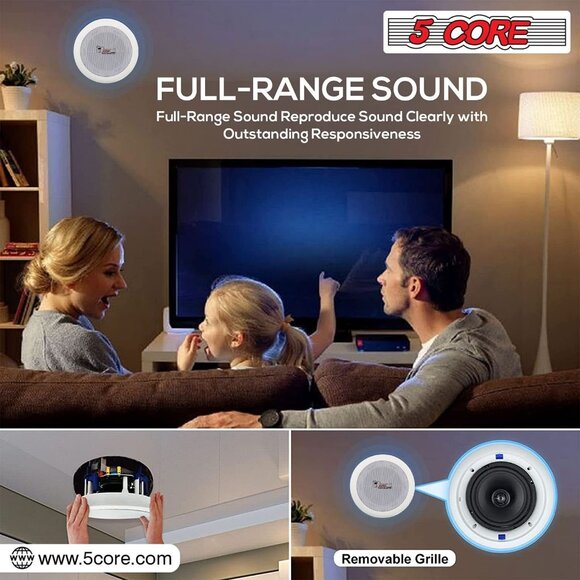 5Core Ceiling Speaker 6.5 Inch In Wall 2 Way Home Audio Mount 60W Sound System - Picture 8 of 8